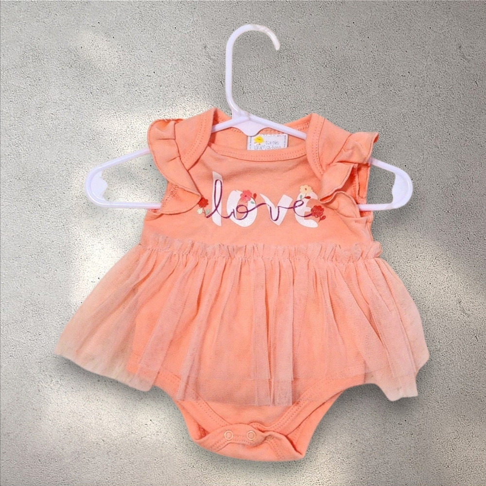 Peach "Love" Infant Onesie with Tutu Skirt (0-3M) Baby